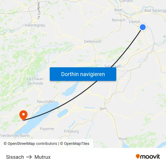 Sissach to Mutrux map