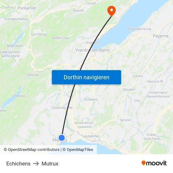 Echichens to Mutrux map