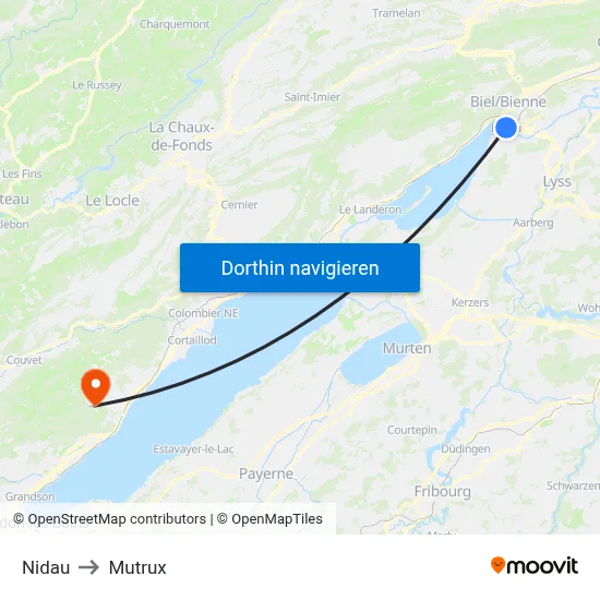 Nidau to Mutrux map