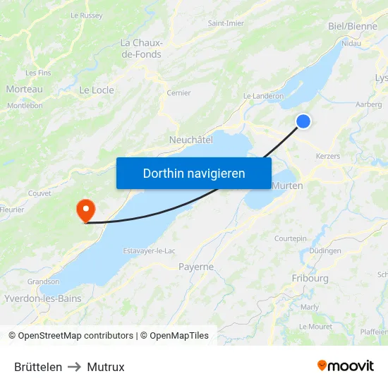 Brüttelen to Mutrux map