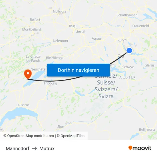 Männedorf to Mutrux map