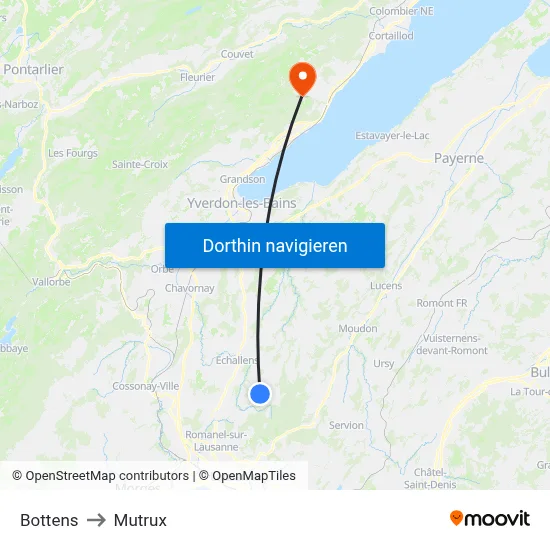 Bottens to Mutrux map