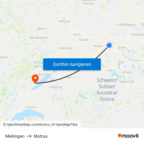 Mellingen to Mutrux map
