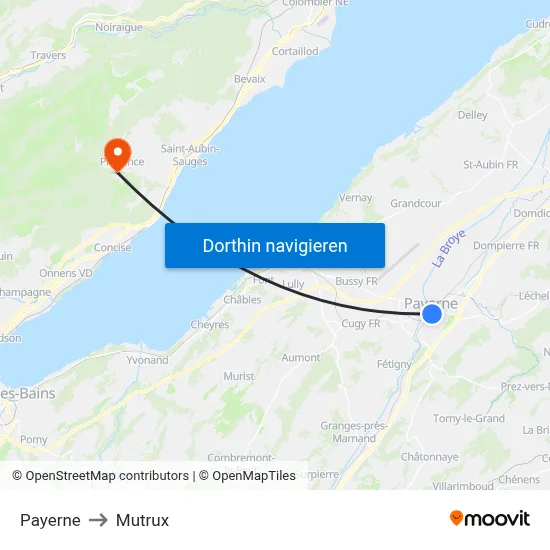 Payerne to Mutrux map