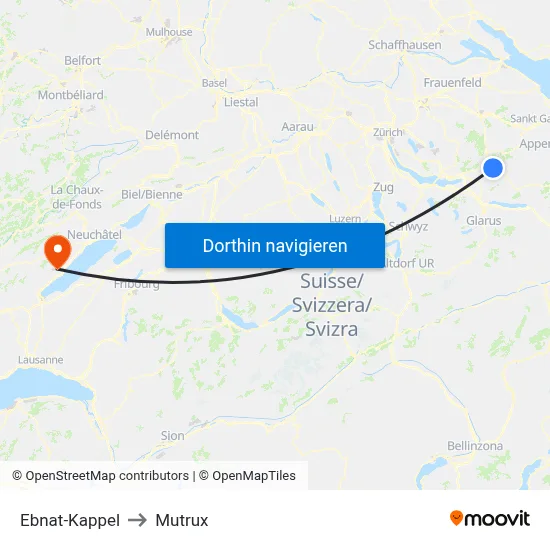 Ebnat-Kappel to Mutrux map