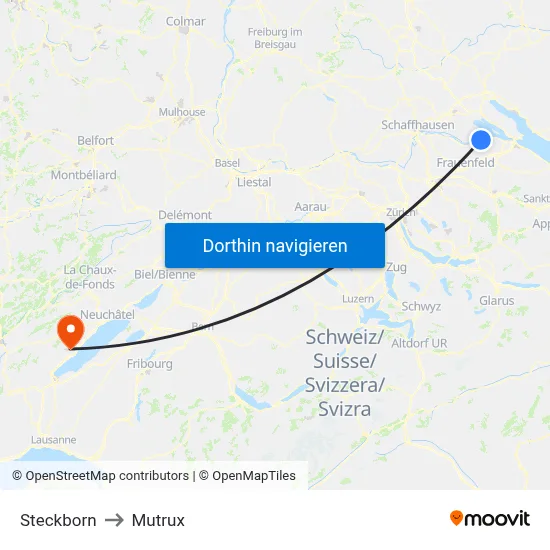 Steckborn to Mutrux map