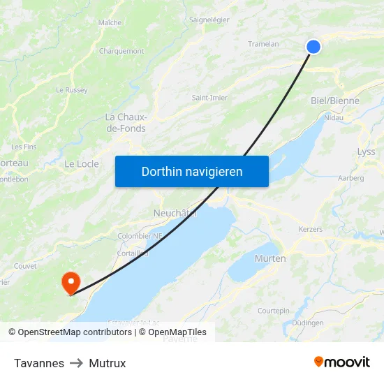 Tavannes to Mutrux map