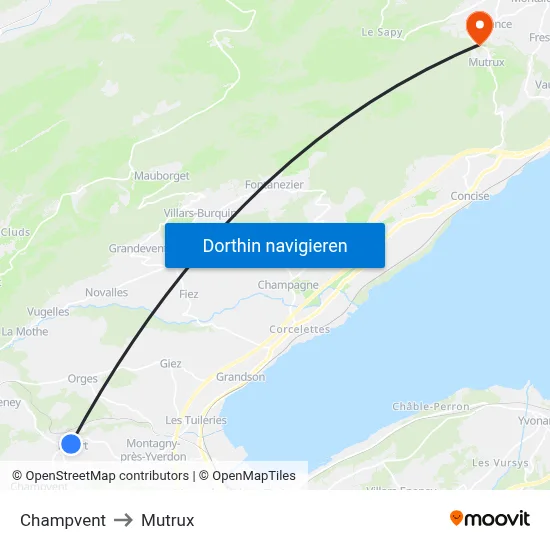 Champvent to Mutrux map