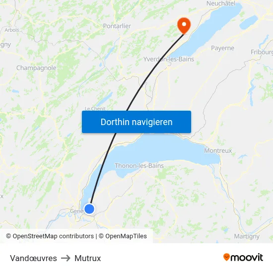 Vandœuvres to Mutrux map