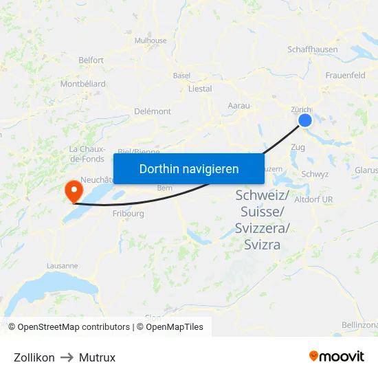 Zollikon to Mutrux map
