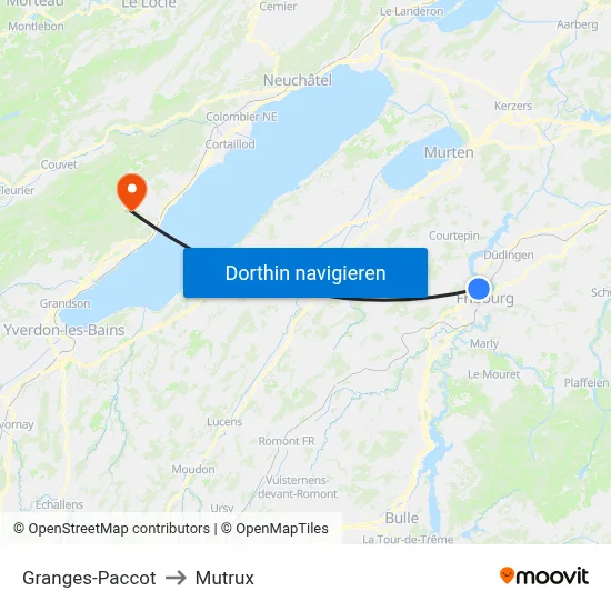 Granges-Paccot to Mutrux map
