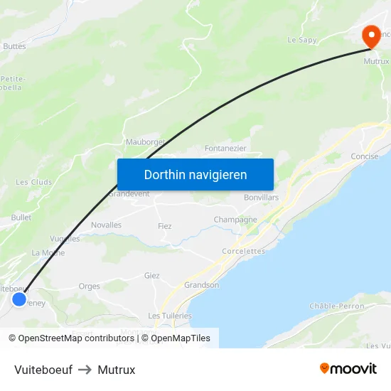 Vuiteboeuf to Mutrux map