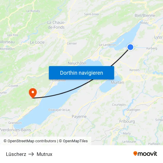 Lüscherz to Mutrux map
