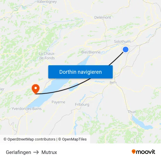 Gerlafingen to Mutrux map