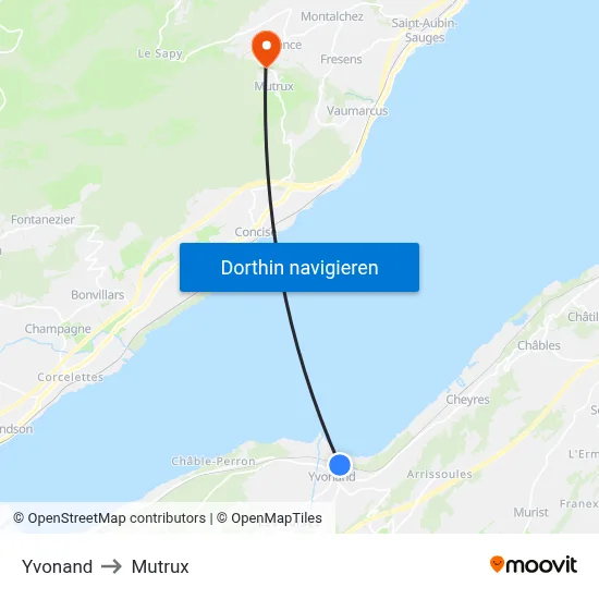Yvonand to Mutrux map