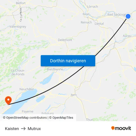 Kaisten to Mutrux map