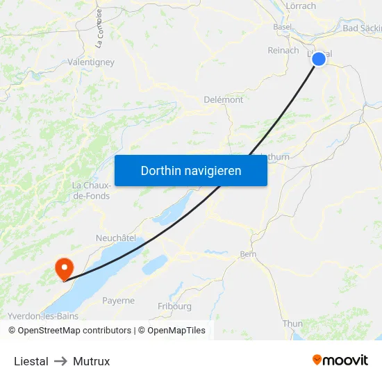 Liestal to Mutrux map