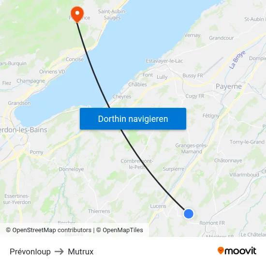 Prévonloup to Mutrux map