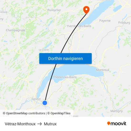 Vétraz-Monthoux to Mutrux map