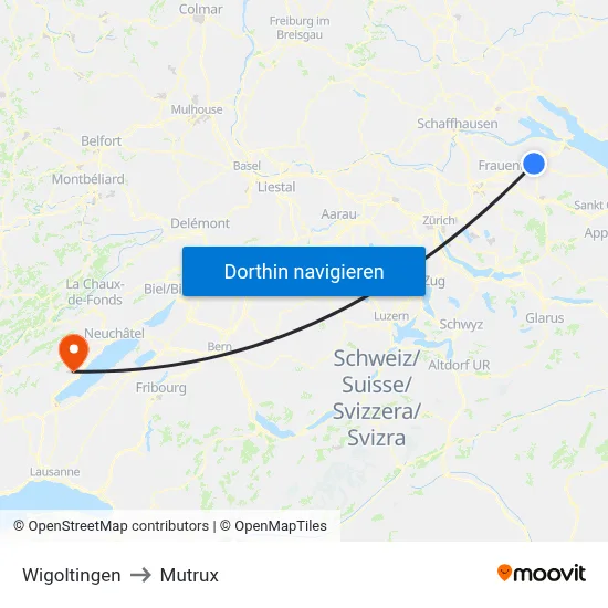 Wigoltingen to Mutrux map