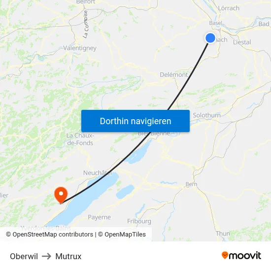 Oberwil to Mutrux map