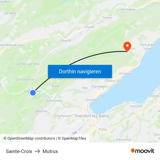 Sainte-Croix to Mutrux map