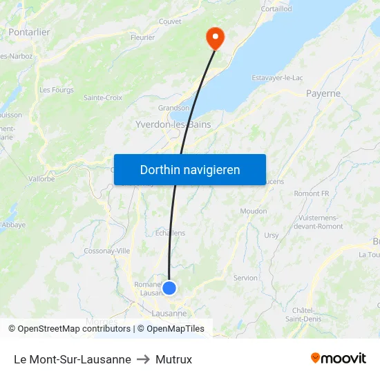 Le Mont-Sur-Lausanne to Mutrux map