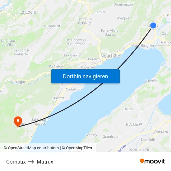 Cornaux to Mutrux map