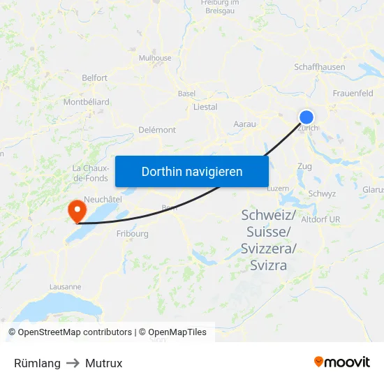 Rümlang to Mutrux map