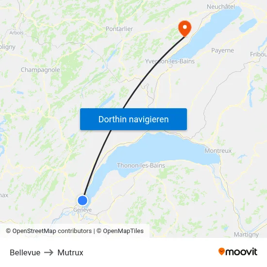 Bellevue to Mutrux map