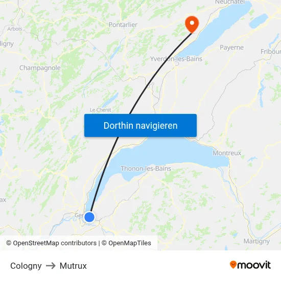 Cologny to Mutrux map
