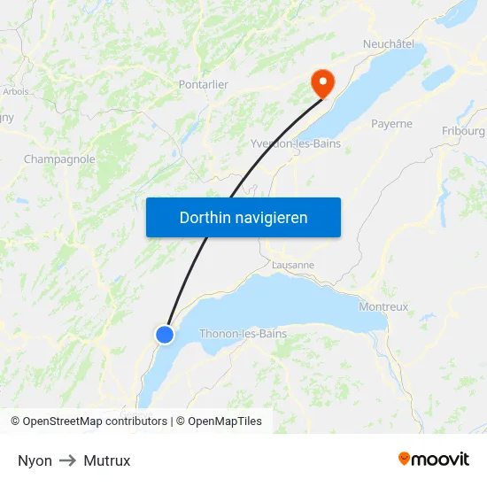 Nyon to Mutrux map