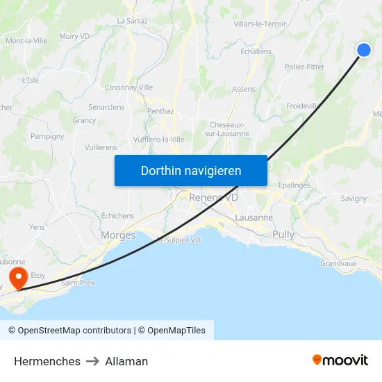 Hermenches to Allaman map
