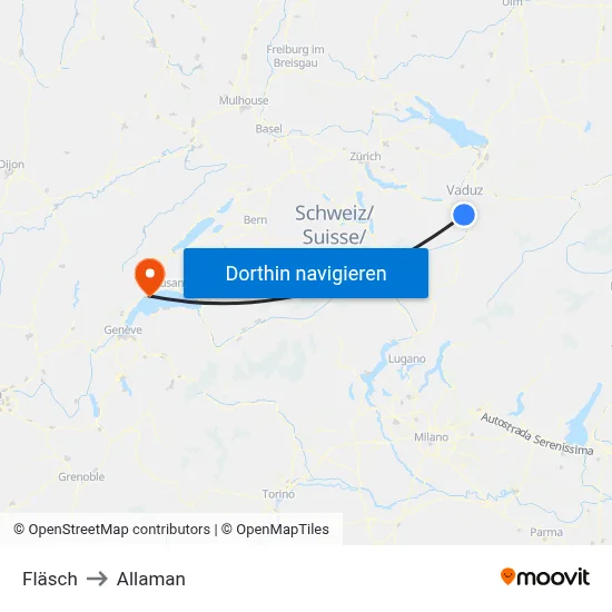Fläsch to Allaman map