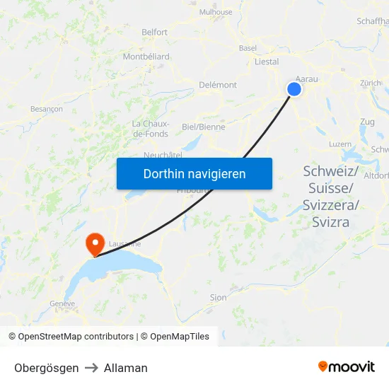 Obergösgen to Allaman map