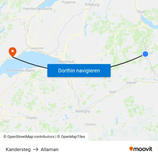 Kandersteg to Allaman map