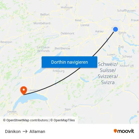 Dänikon to Allaman map