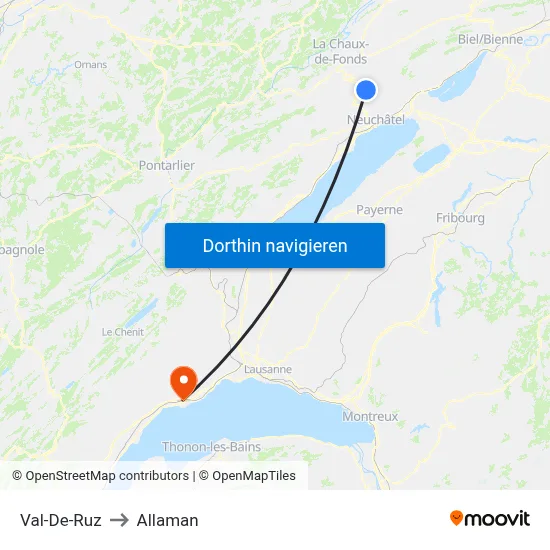 Val-De-Ruz to Allaman map