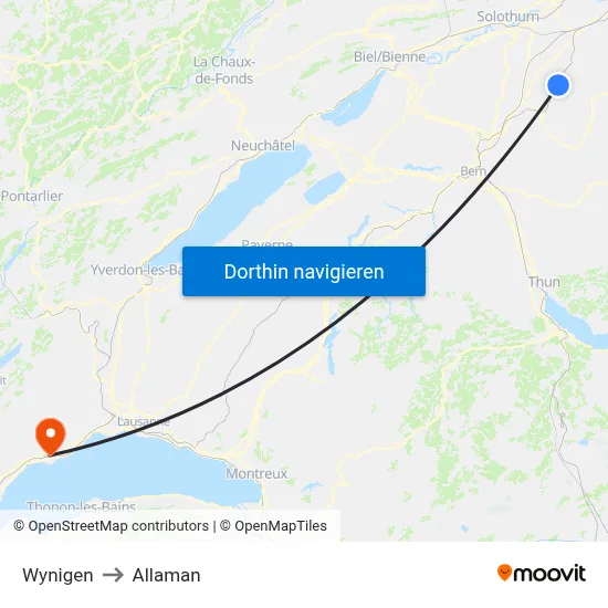 Wynigen to Allaman map
