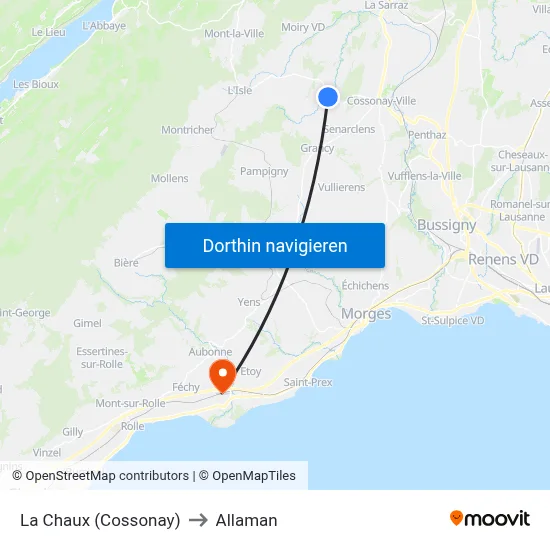 La Chaux (Cossonay) to Allaman map