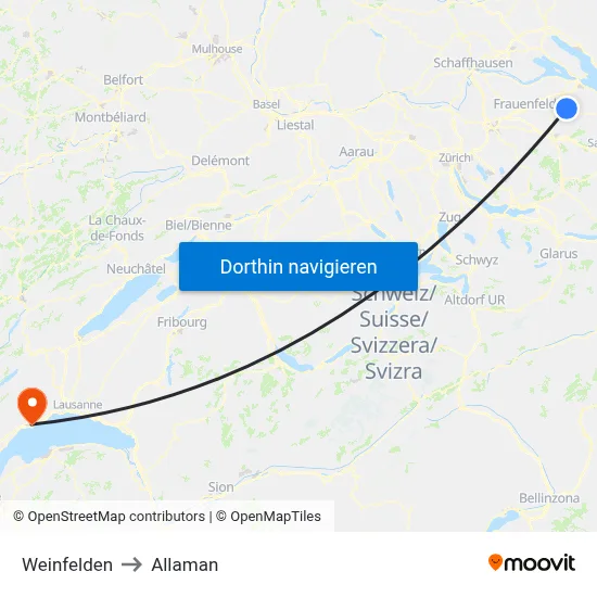 Weinfelden to Allaman map