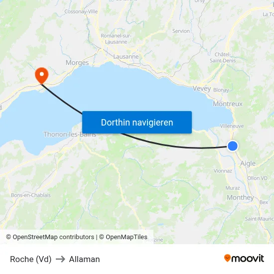 Roche (Vd) to Allaman map