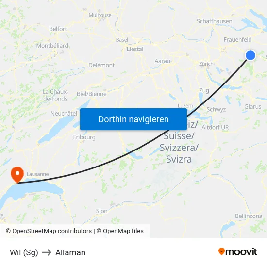 Wil (Sg) to Allaman map
