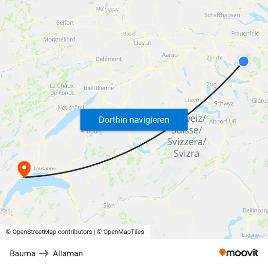 Bauma to Allaman map