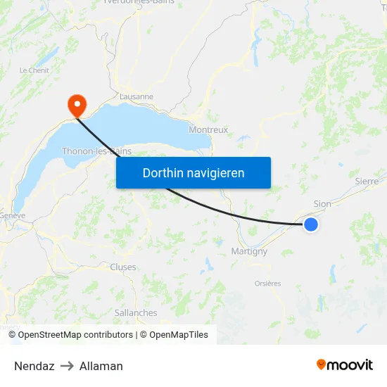 Nendaz to Allaman map