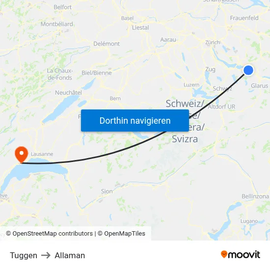 Tuggen to Allaman map