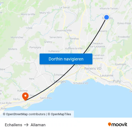Echallens to Allaman map
