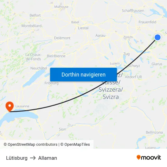 Lütisburg to Allaman map