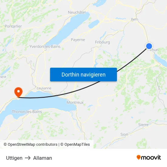 Uttigen to Allaman map