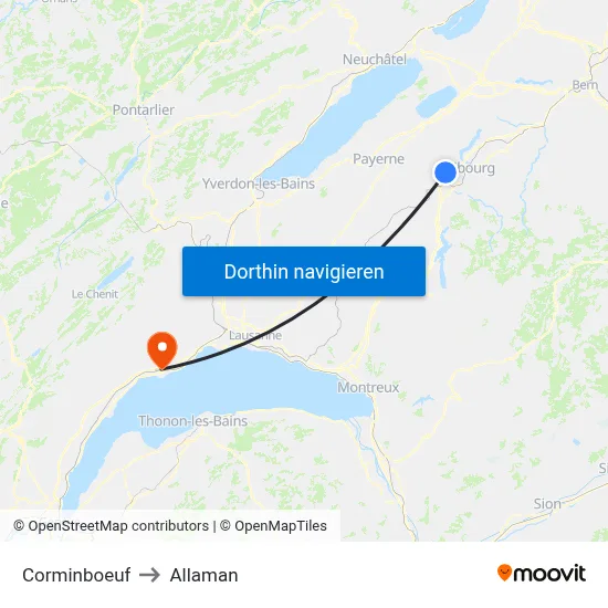 Corminboeuf to Allaman map